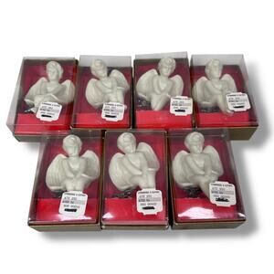 Department 52 Cherub Lite-Up Clip-On Bisque Porcelain Ornaments White Lot of 7